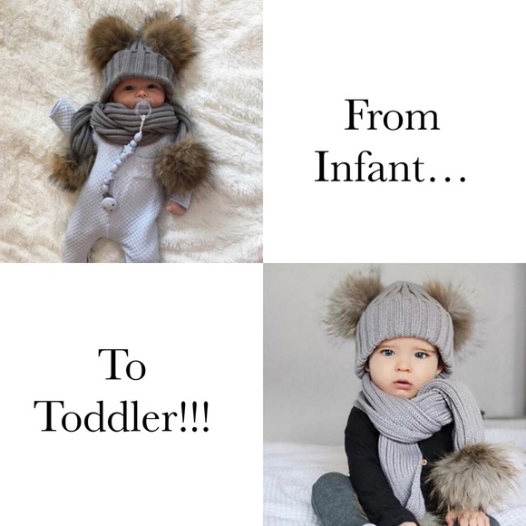 Baby/Toddler White Knit Beanie and Scarf Set with Pom Poms - Picture 2 of 16